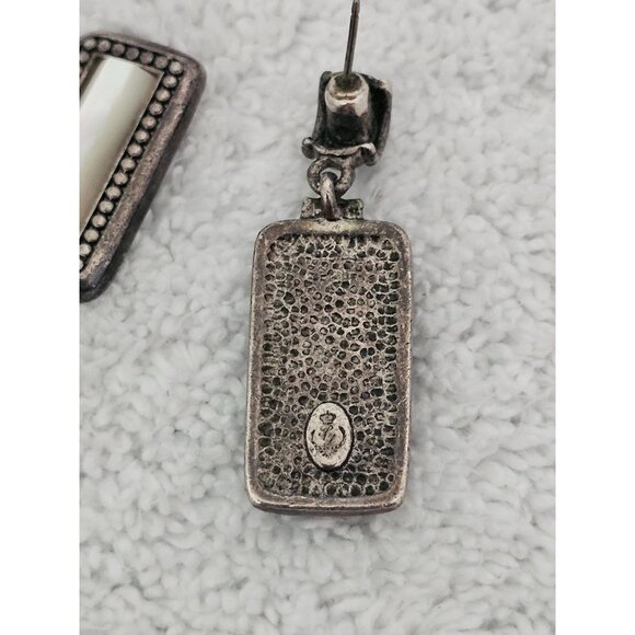 Vintage Silver & Mother of Pearl Rectangular Drop Earrings - Picture 6 of 7